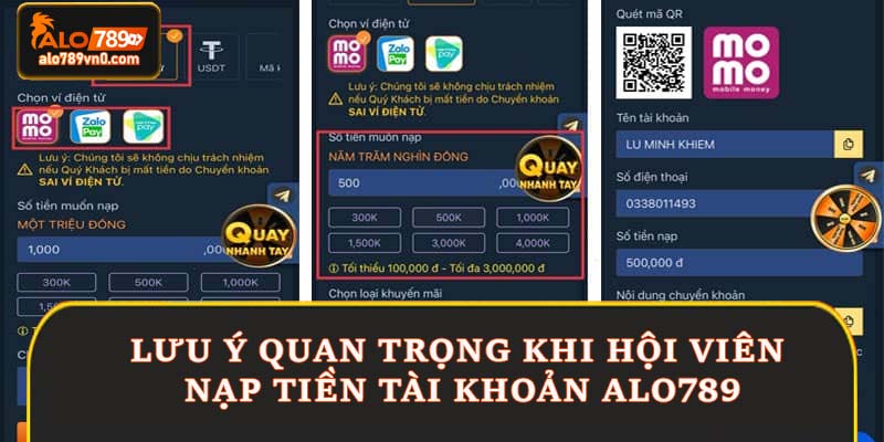 Lưu ý quan trọng khi hội viên nạp tiền tài khoản Alo789